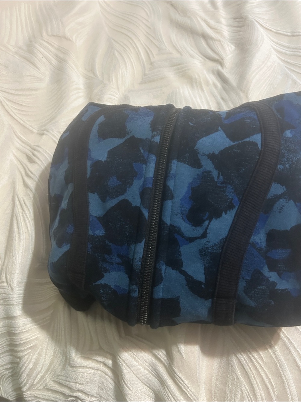 Blue and Black Floral Print Duffle Bag